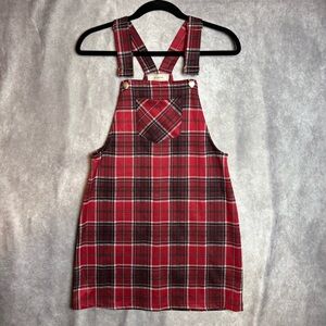 No Comment Red and Black Plaid Overall Dress Size Small